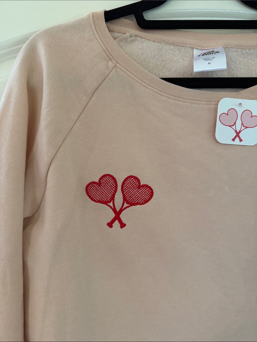 NWT- Love All Tennis Embroidered Crewneck Sweatshirt - Peach sz M